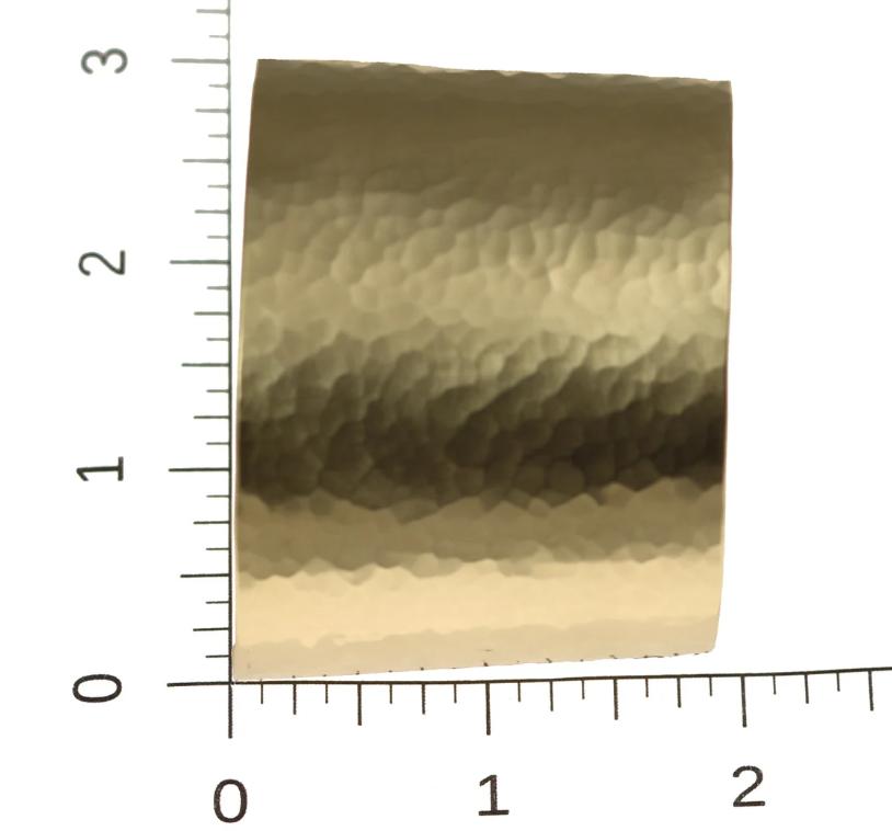 Width of Matte Finished Hammered Nu Gold Brass Cuff on a Ruler for Size Dimensions