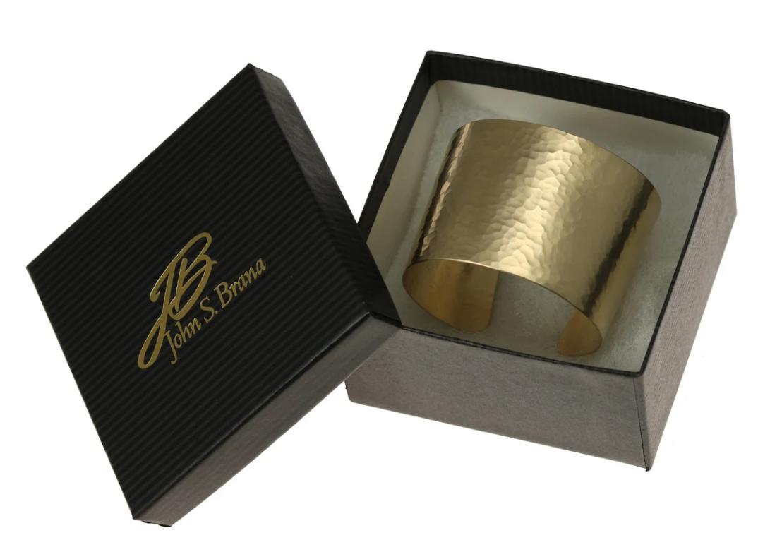 Matte Finished Hammered Nu Gold Brass Cuff in Gift Box
