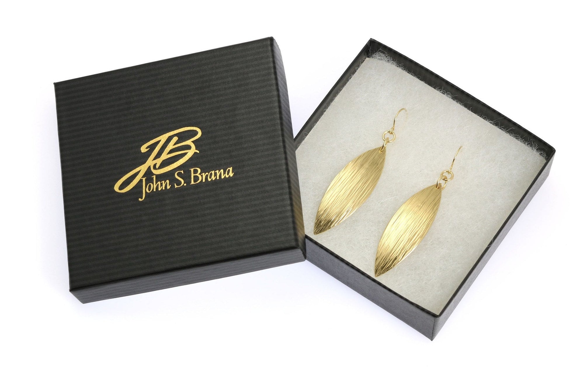 Gift Boxed Medium Chased Nu Gold Brass Leaf Earrings