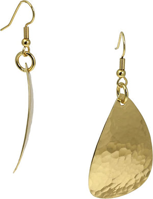 3 of 5: Detail of Medium Hammered Tear Drop Nu Gold Brass Earrings