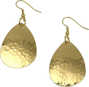 4 of 5: Medium Hammered Teardrop Nu Gold Brass Earrings Detail View of Hammering