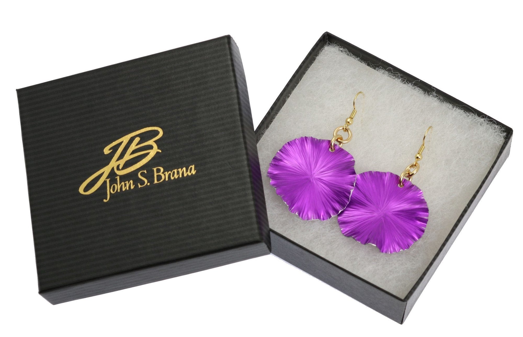Gift Boxed Violet Anodized Aluminum Lily Pad Earrings