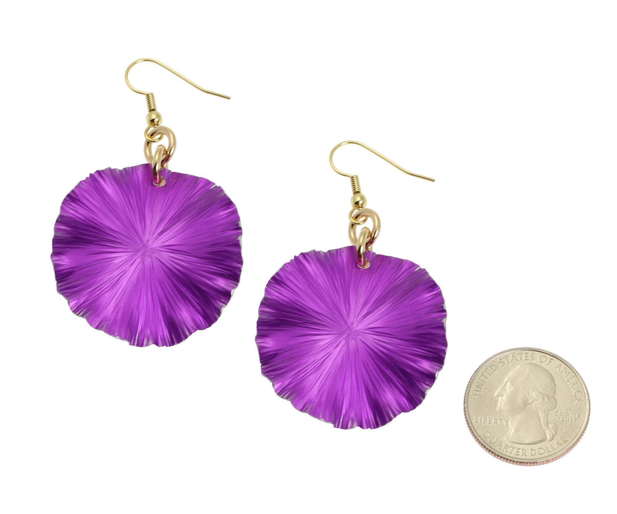 Size of Violet Anodized Aluminum Lily Pad Earrings