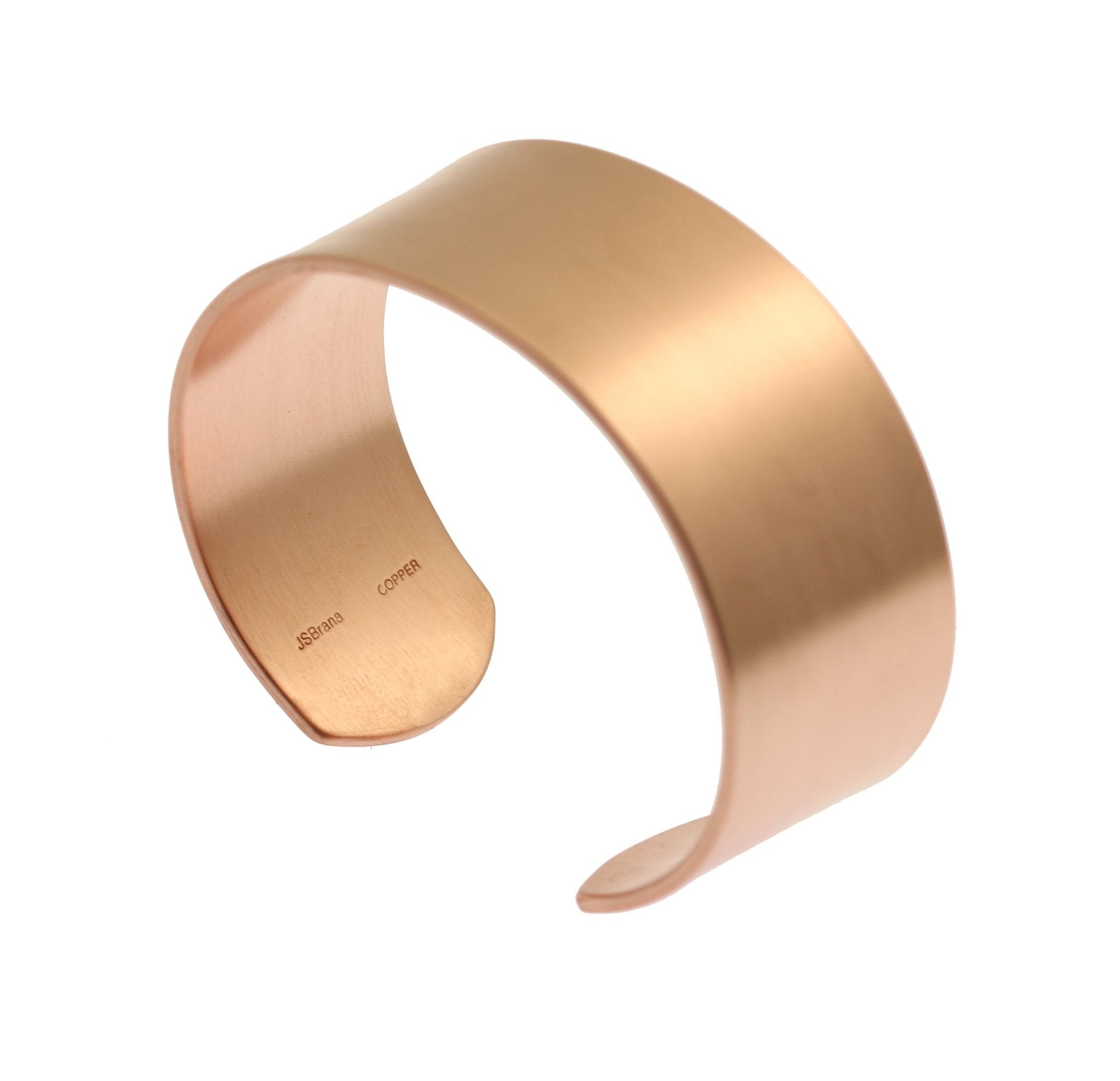 Side View of 1 Inch Wide Men's Brushed Copper Cuff Bracelet