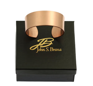 9 of 9: 1 Inch Wide Men's Brushed Copper Cuff Bracelet on Gift Box