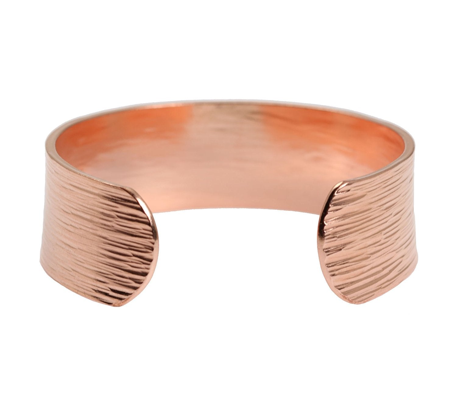 3/4 Inch Wide Men's Chased Copper Bark Cuff Bracelet Opening