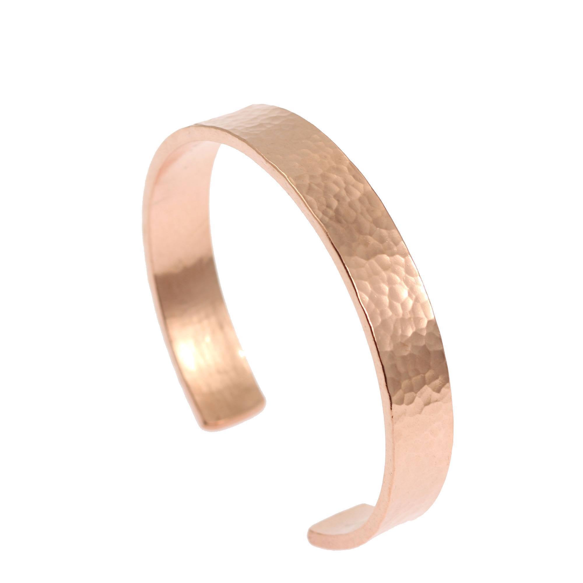 Detail View of 10mm Wide Men's Hammered Copper Cuff Bracelet