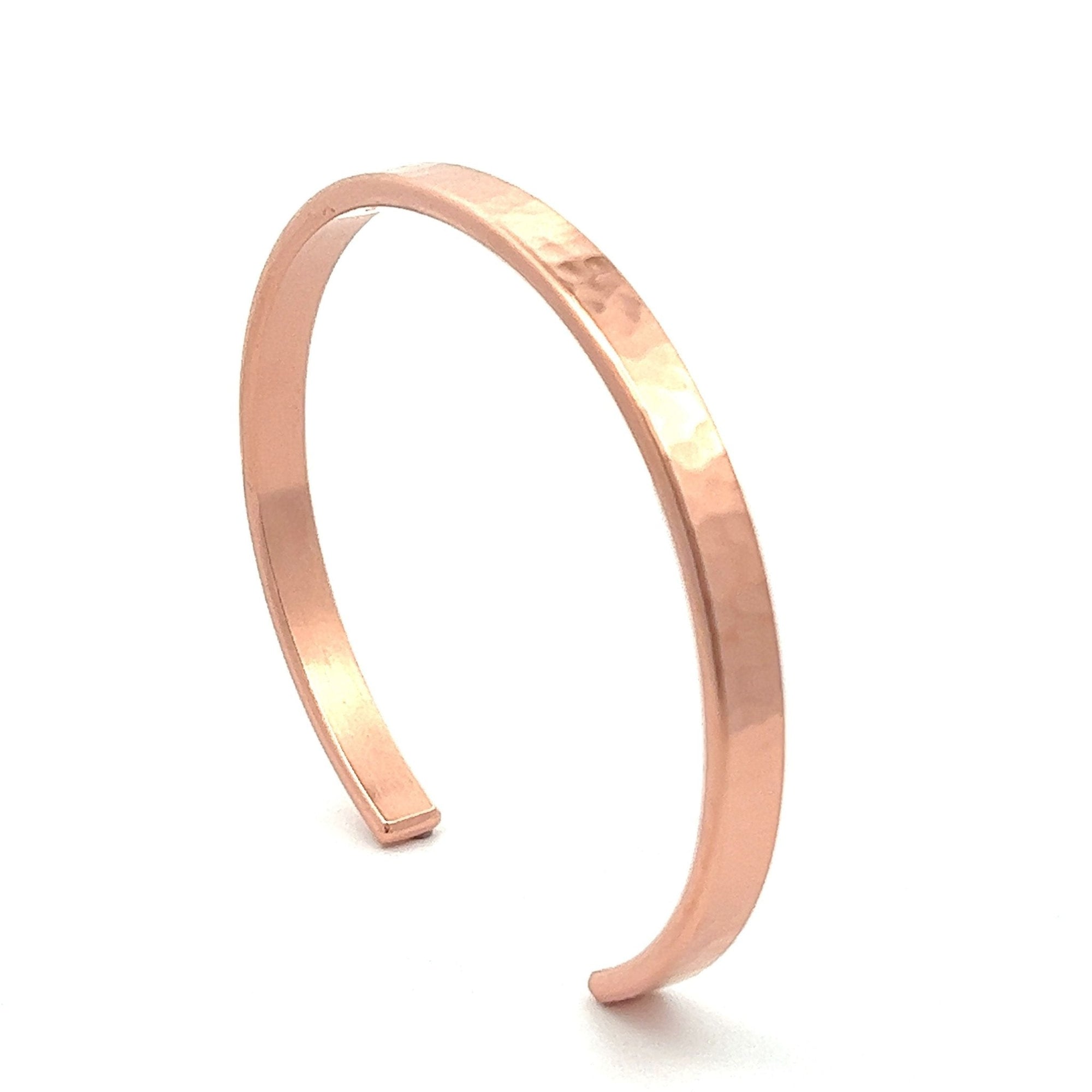 Right View of 4mm Wide Men's Hammered Copper Cuff Bracelet