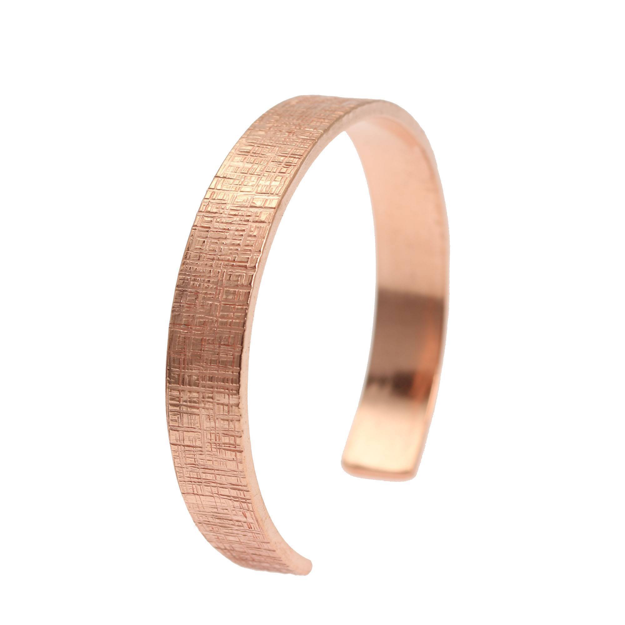 Left Side View of 10mm Wide Men's Linen Copper Cuff Bracelet