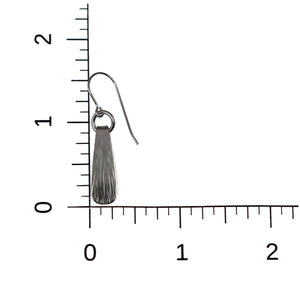 4 of 5: Scale of Mini Chased Stainless Steel Drop Earrings on a Ruler for Size Dimensions