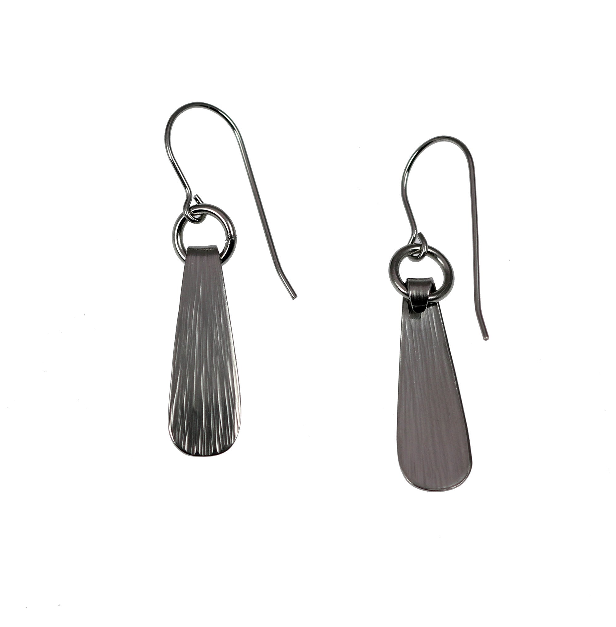 Detail View Mini Chased Stainless Steel Drop Earrings