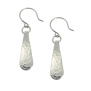 1 of 3: A Pair of Mini Hammered Aluminum Drop Earrings on a White Background