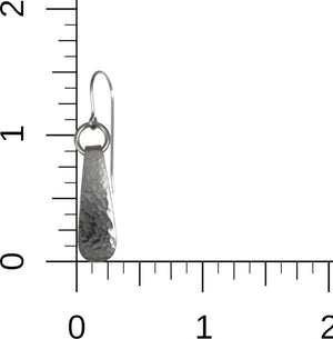 4 of 5: Scale of Mini Hammered Stainless Steel Drop Earrings on a Ruler for Size Dimensions