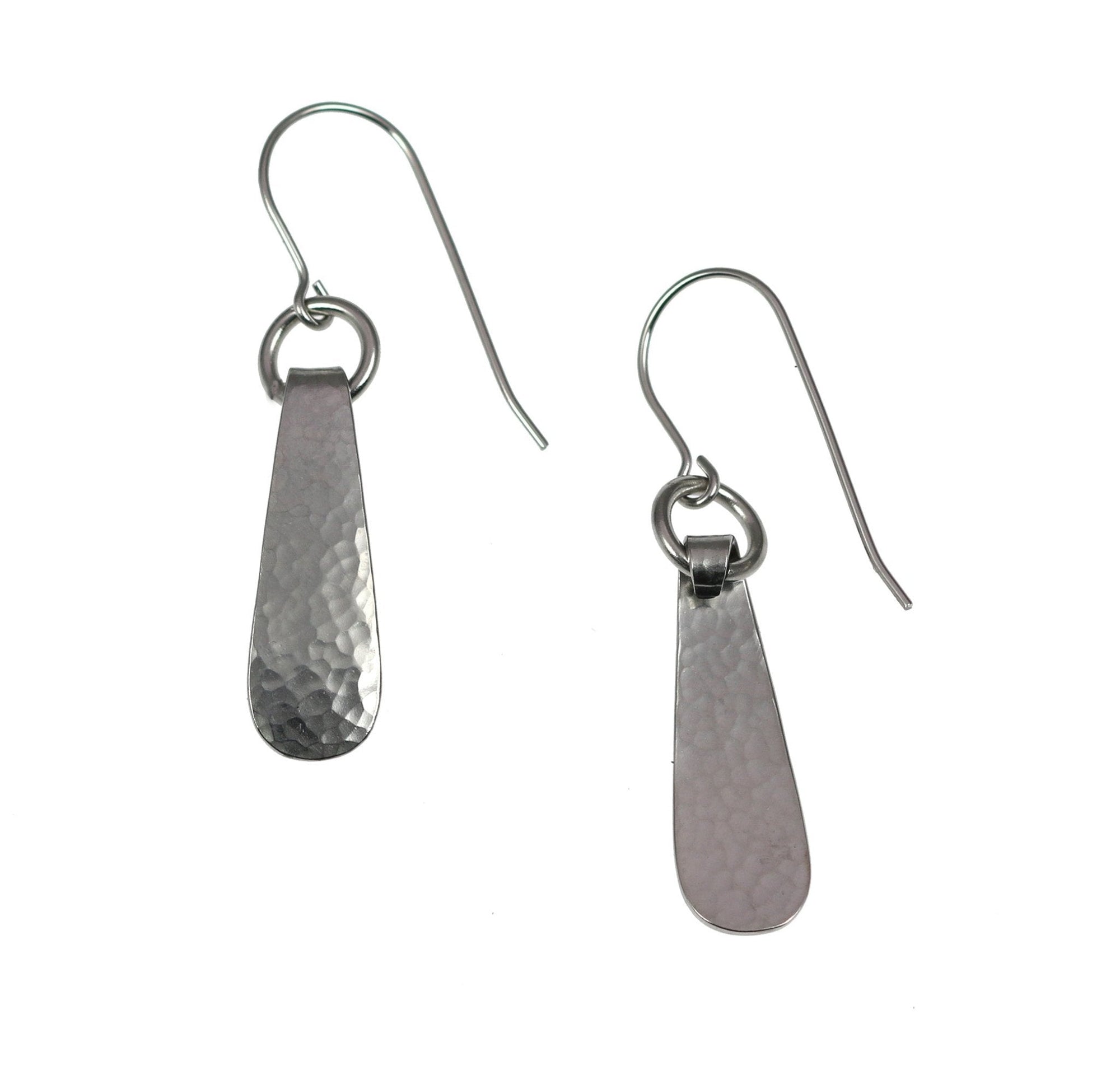 Detail of Mini Hammered Stainless Steel Drop Earrings