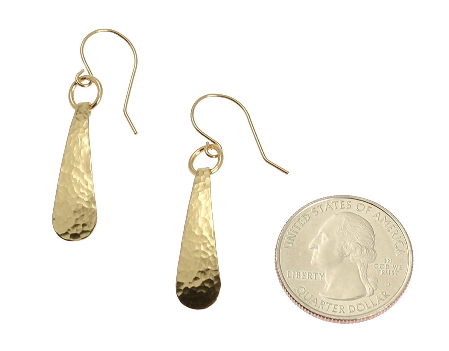 Size of  Mini Hammered Tear Drop Nu Gold Brass Earrings