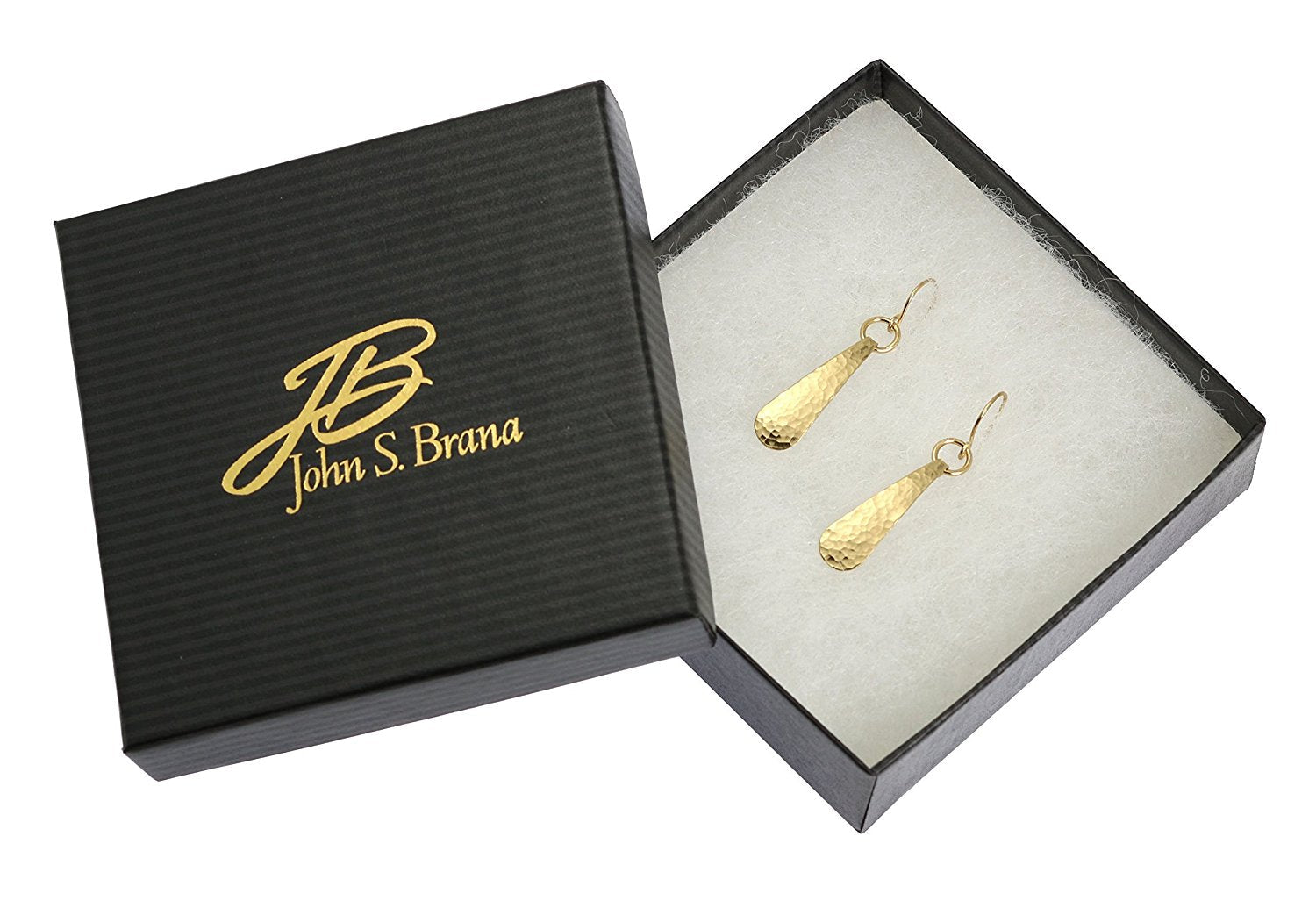 Gift BoxedMini Hammered Tear Drop Nu Gold Brass Earrings