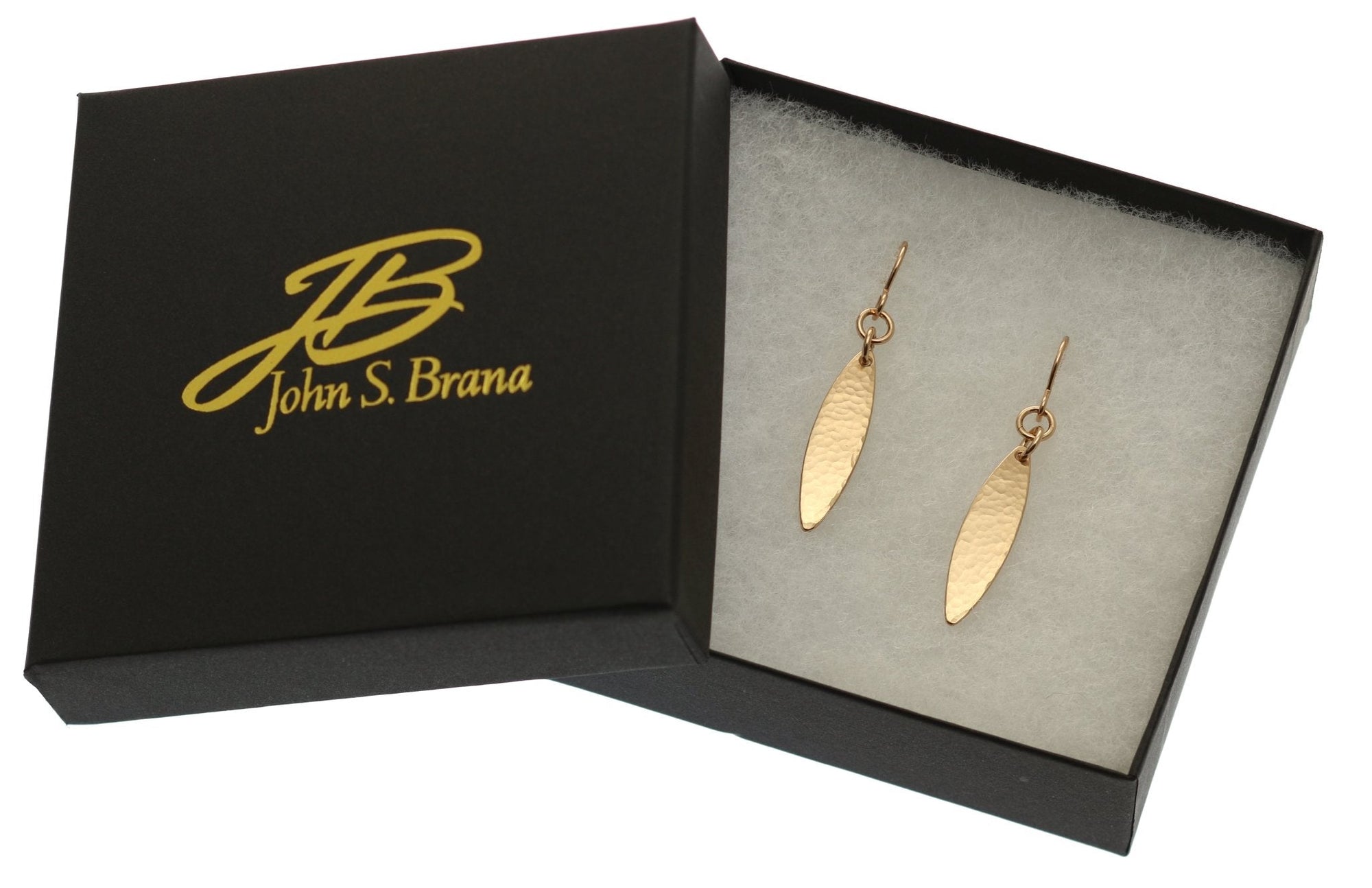 Mini Marquise Hammered Bronze Drop Earrings in Gift Box