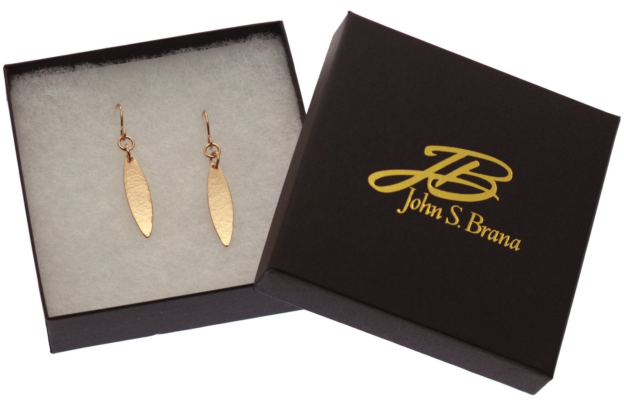 Gift Boxed Mini Marquise Hammered Bronze Drop Earrings