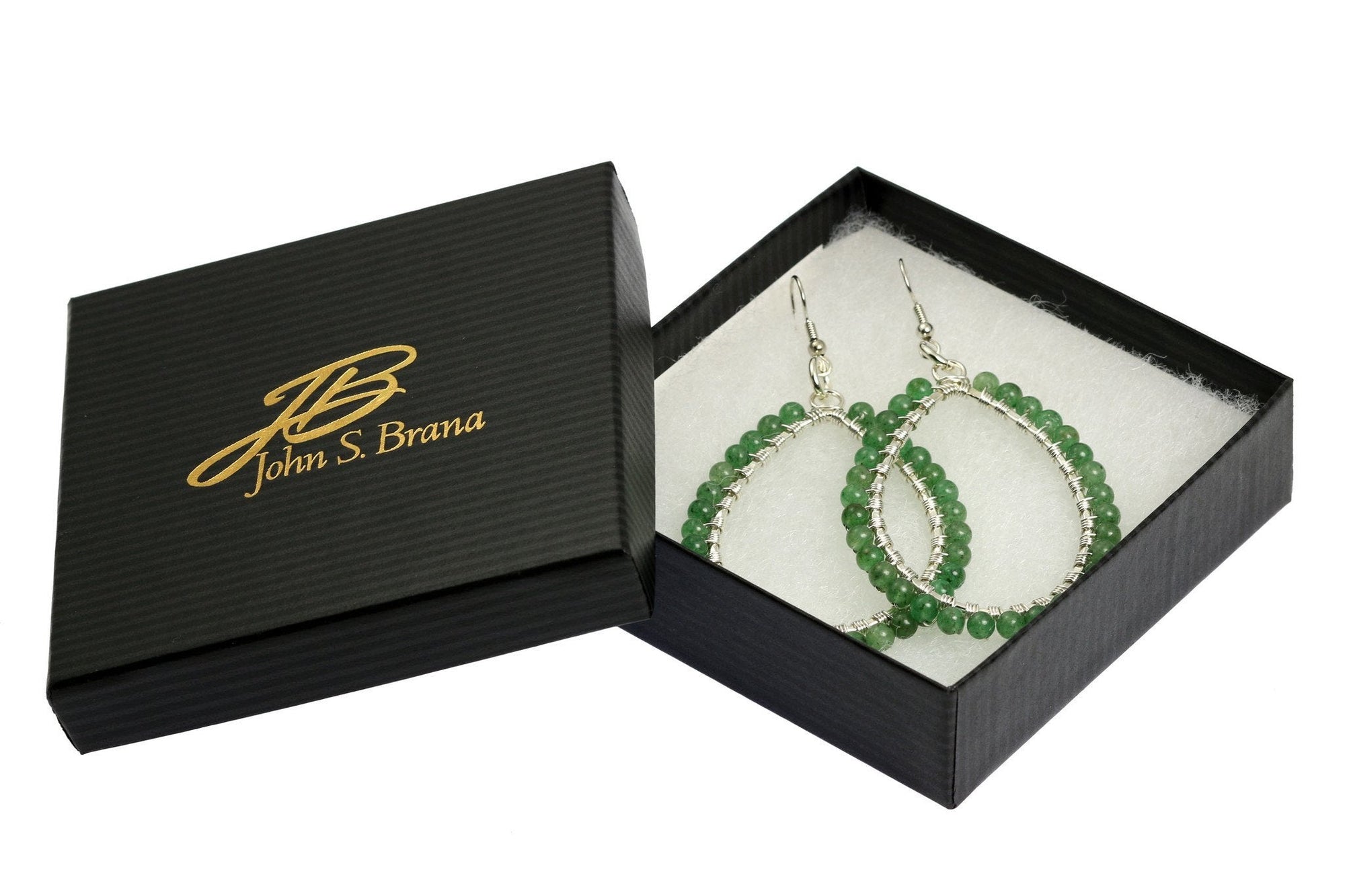 Gift Boxed Mountain Jade Silver Drop Earrings