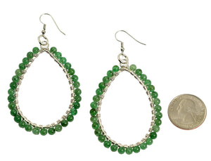 2 of 3: Size of Mountain Jade Silver Drop Earrings compared to a US Quarter Coin