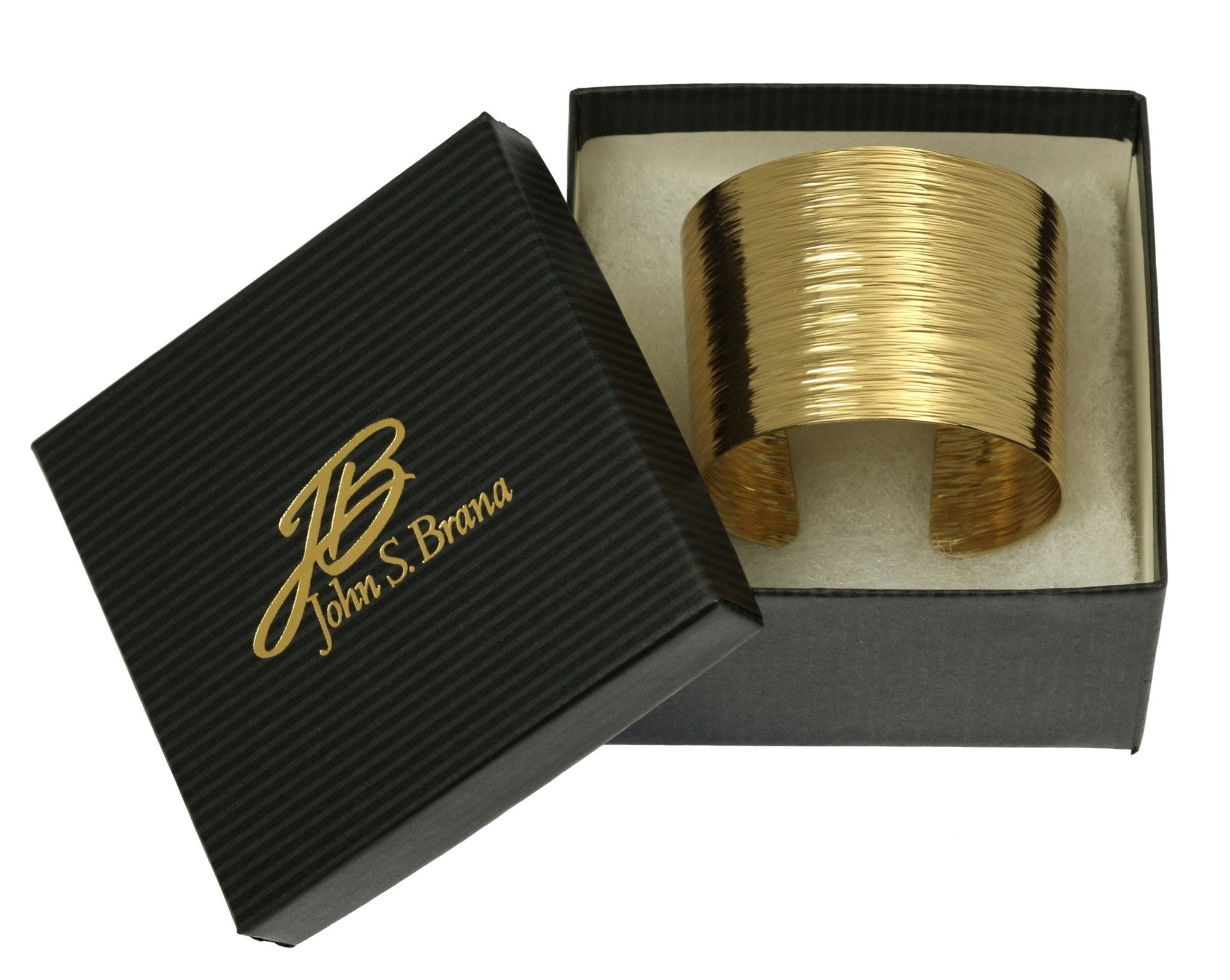 Nu Gold Brass Bark Cuff in Black Branded Gift Box