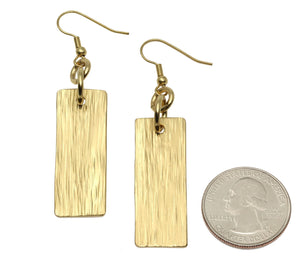 3 of 4: Size of Nu Gold Brass Bark Drop Earrings compared to a US Quarter Coin