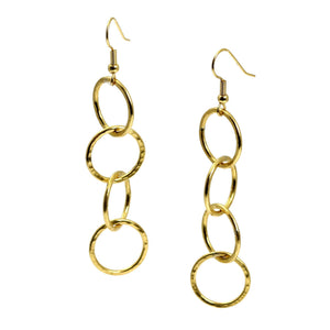 1 of 4: A Pair of Nu Gold Brass Hammered Four Link Drop Earrings on a White Background