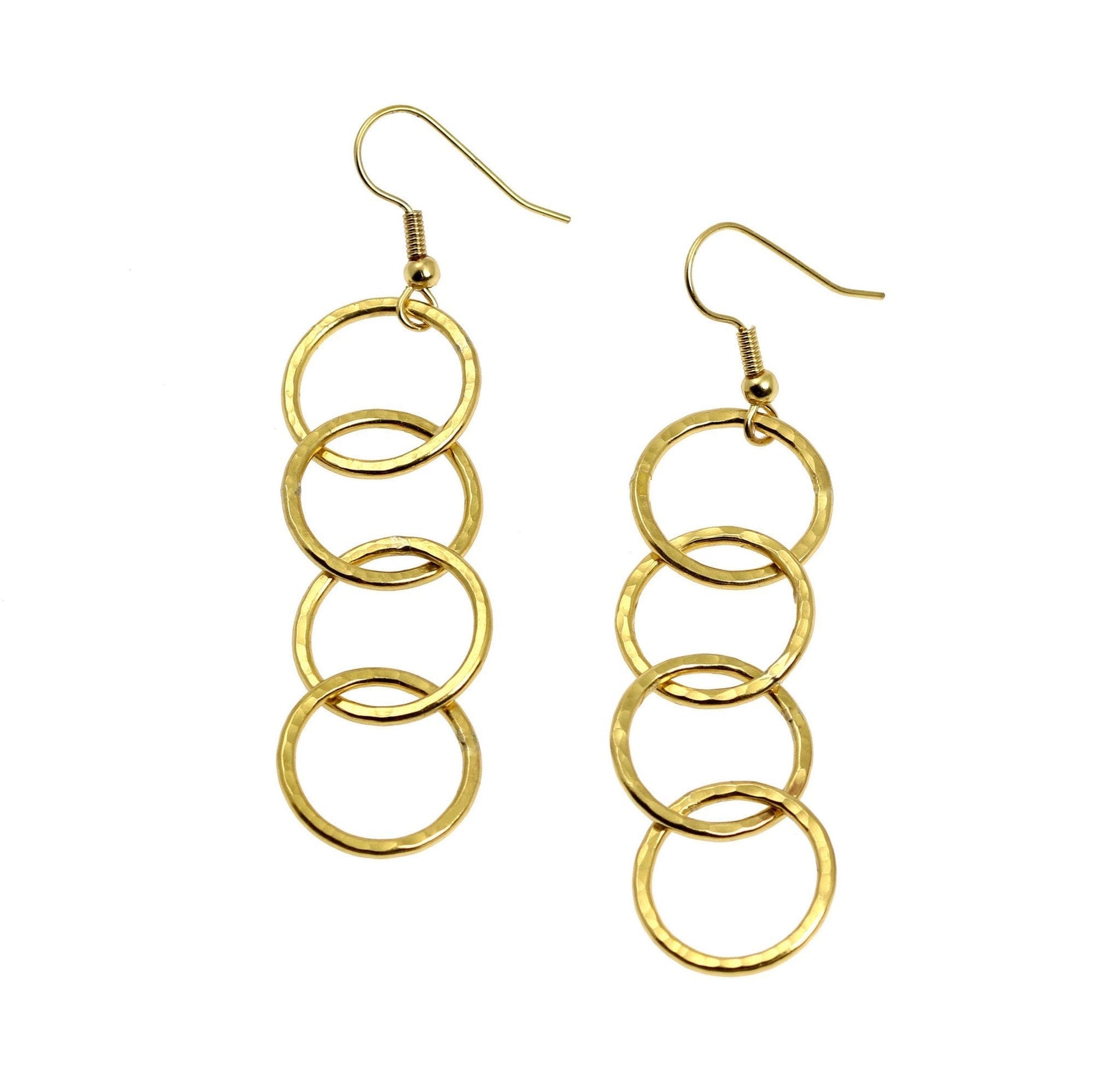 Detail of Nu Gold Brass Hammered Four Link Drop Earrings