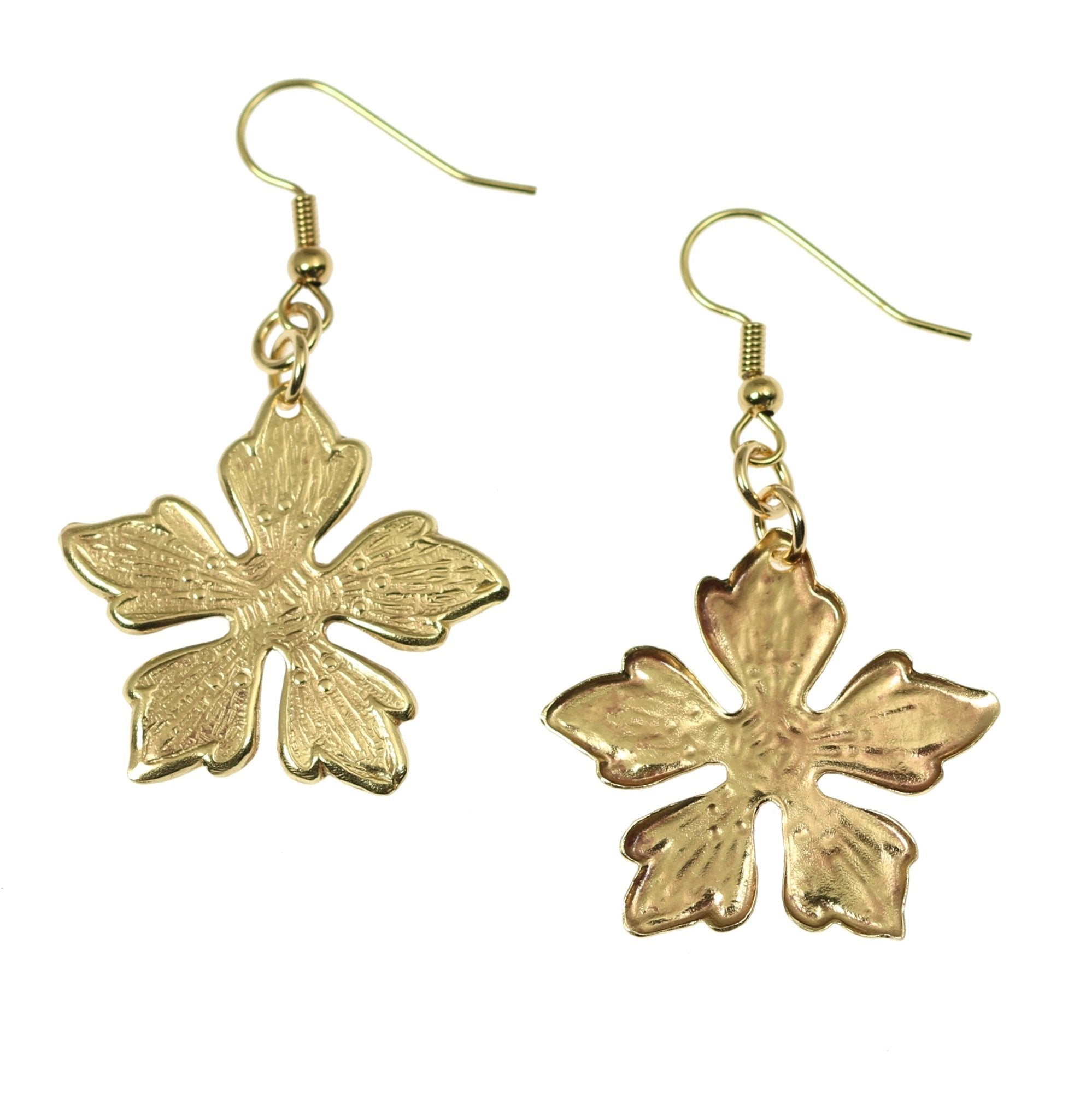 Front and Back Views of Nu Gold Buttercup Flower Earrings