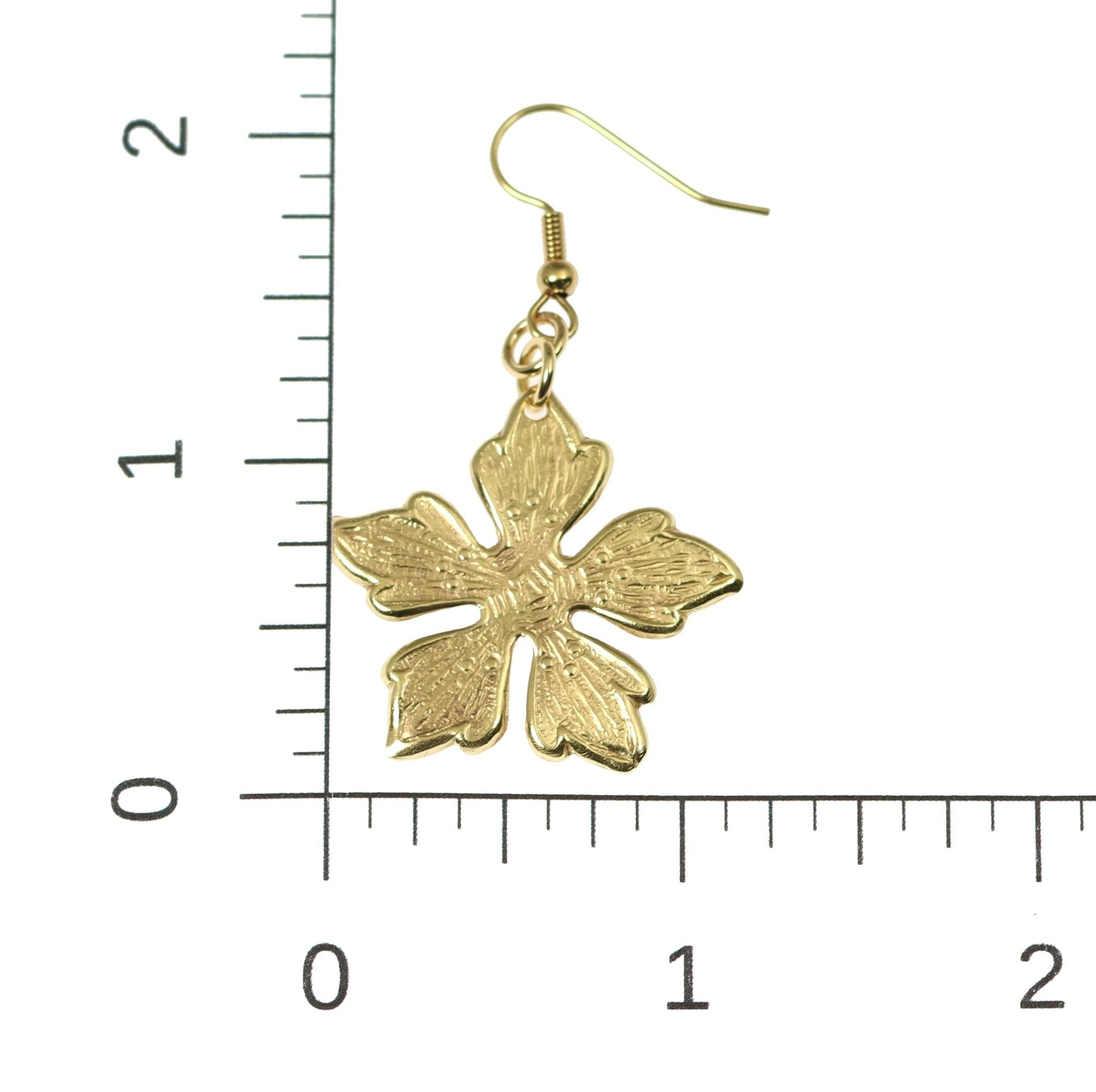 Scale of Nu Gold Buttercup Flower Earrings on a Ruler for Size Dimensions