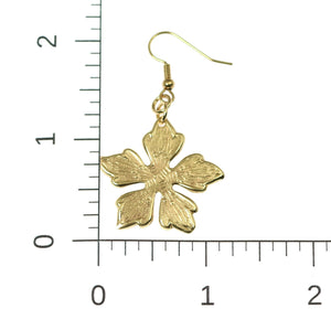 4 of 6: Scale of Nu Gold Buttercup Flower Earrings on a Ruler for Size Dimensions