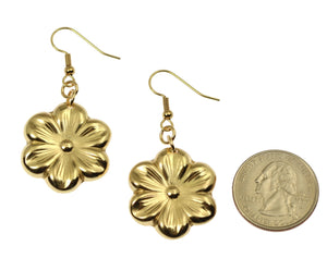 2 of 6: Size of Nu Gold Cherry Blossom Flower Earrings compared to a US Quarter Coin
