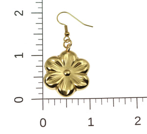4 of 6: Scale of Nu Gold Cherry Blossom Flower Earrings on a Ruler for Size Dimensions