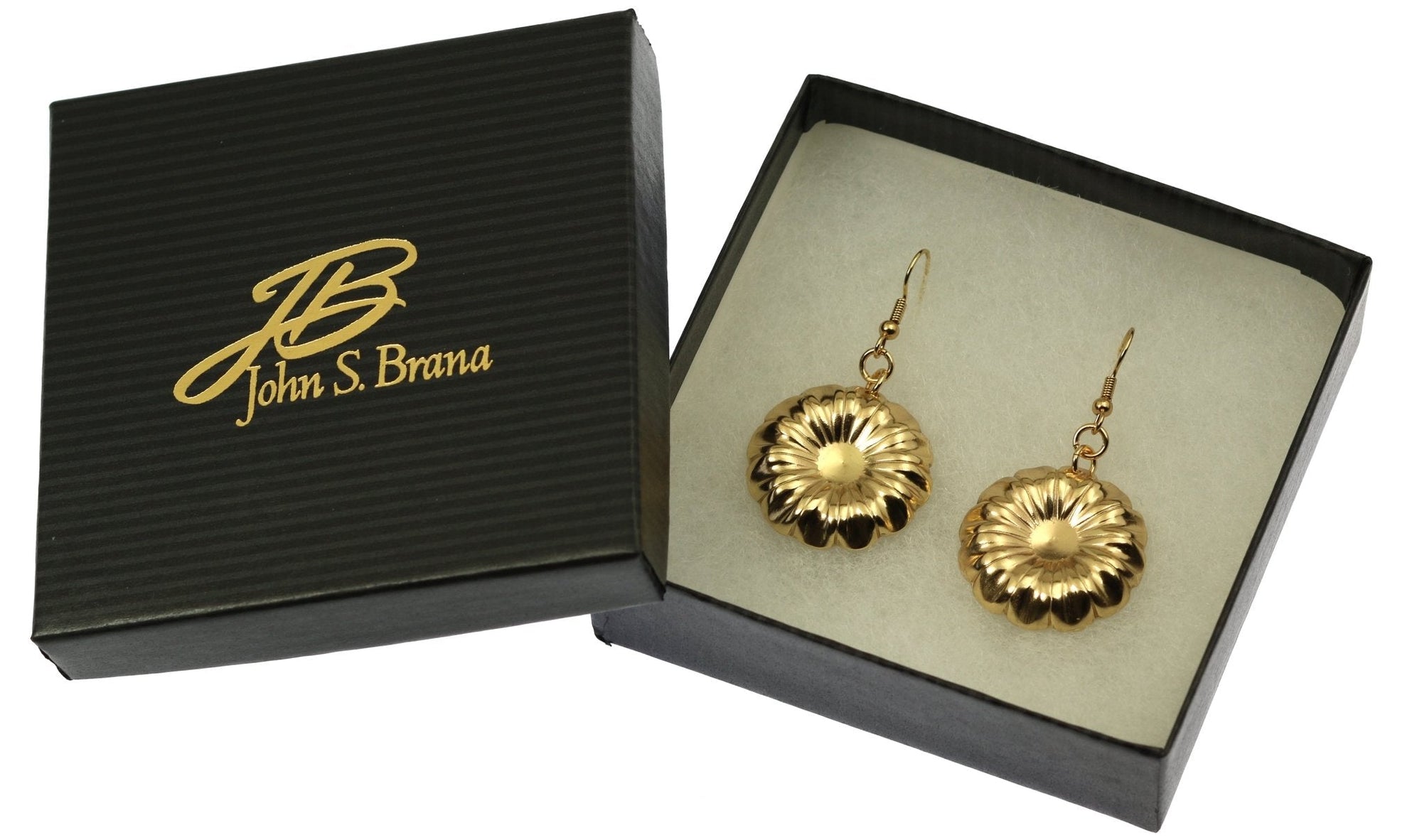Nu Gold Chrysanthemum Flower Drop Earrings in Box