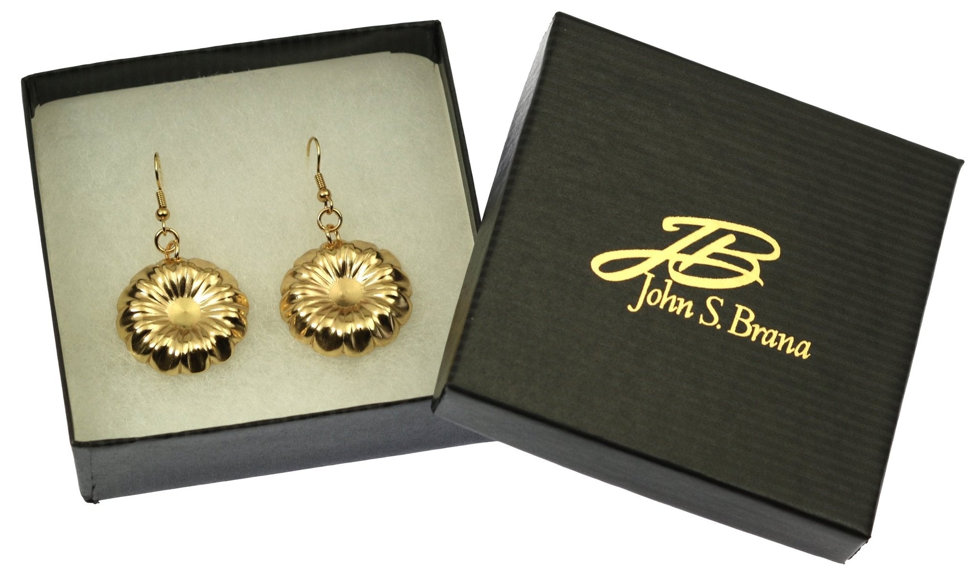 Gift Boxed Nu Gold Chrysanthemum Flower Drop Earrings