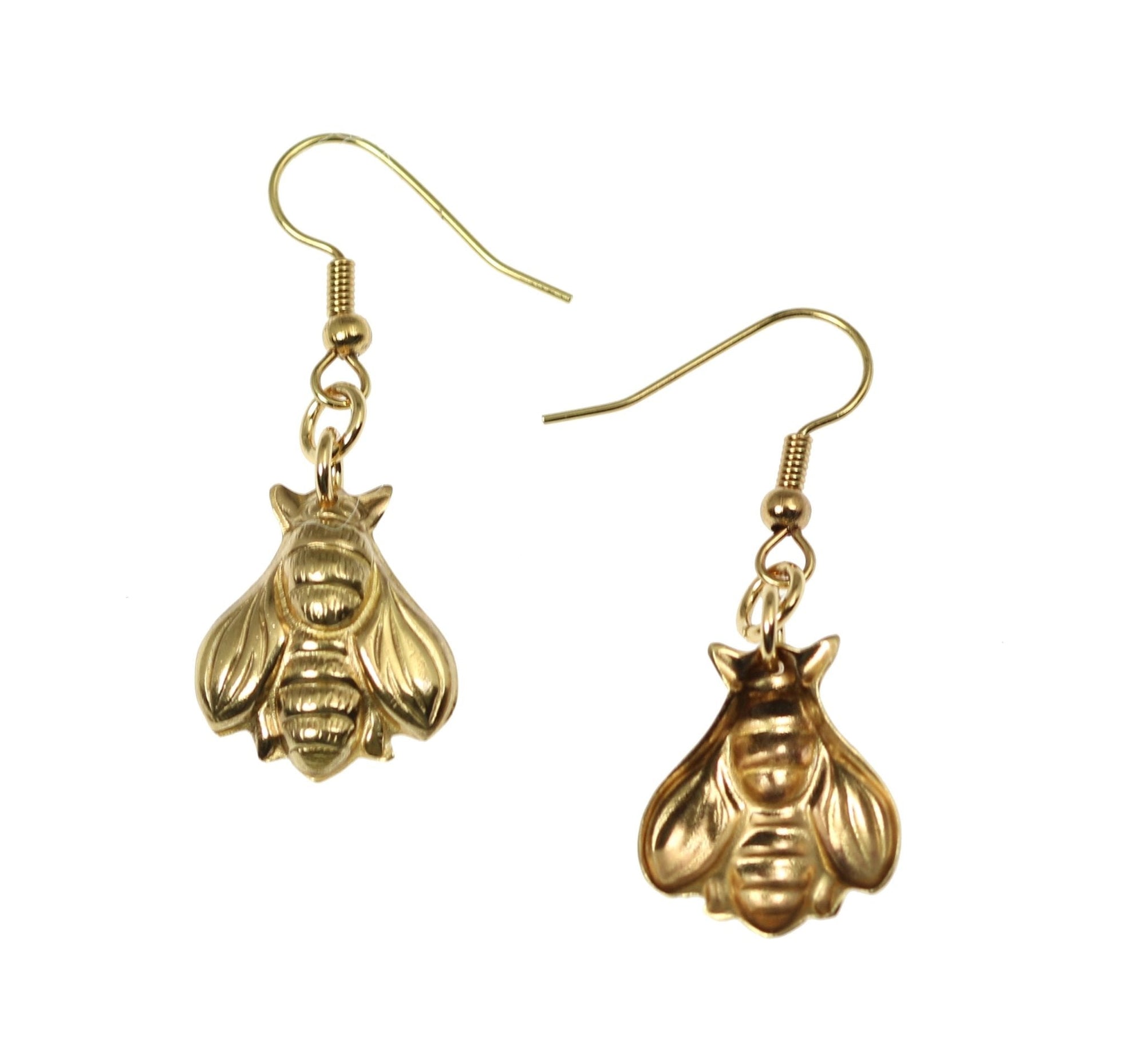 Front and Back Views of Nu Gold Honey Bee Earrings