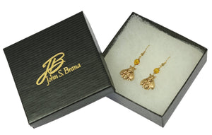 6 of 6: Nu Gold Honey Bee Earrings with Amber in Gift Box