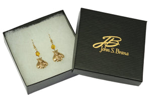 5 of 6: Gift Boxed Nu Gold Honey Bee Earrings with Amber
