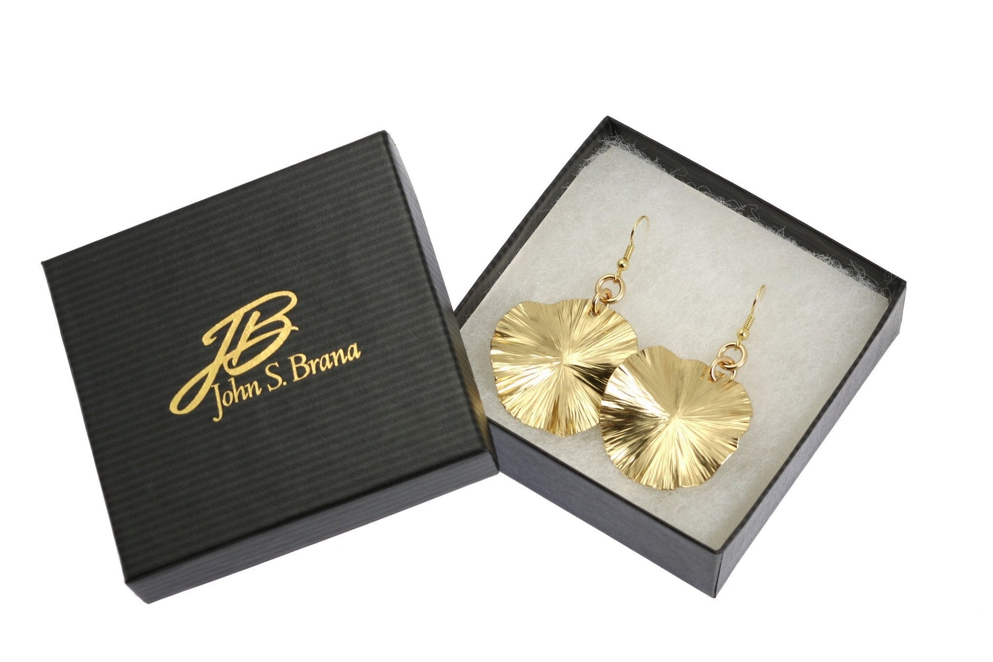 Nu Gold Lily Pad Earrings in Branded Black Gift Box