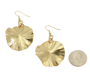 2 of 3: Size of Nu Gold Lily Pad Earrings compared to a US Quarter Coin