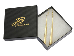 3 of 3: Nu Gold Stiletto Bark Earrings in Black Branded Gift Box