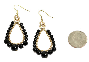 2 of 4: Size of Small Onyx Wire Wrapped 14K Gold-filled Earrings compared to a US Quarter Coin
