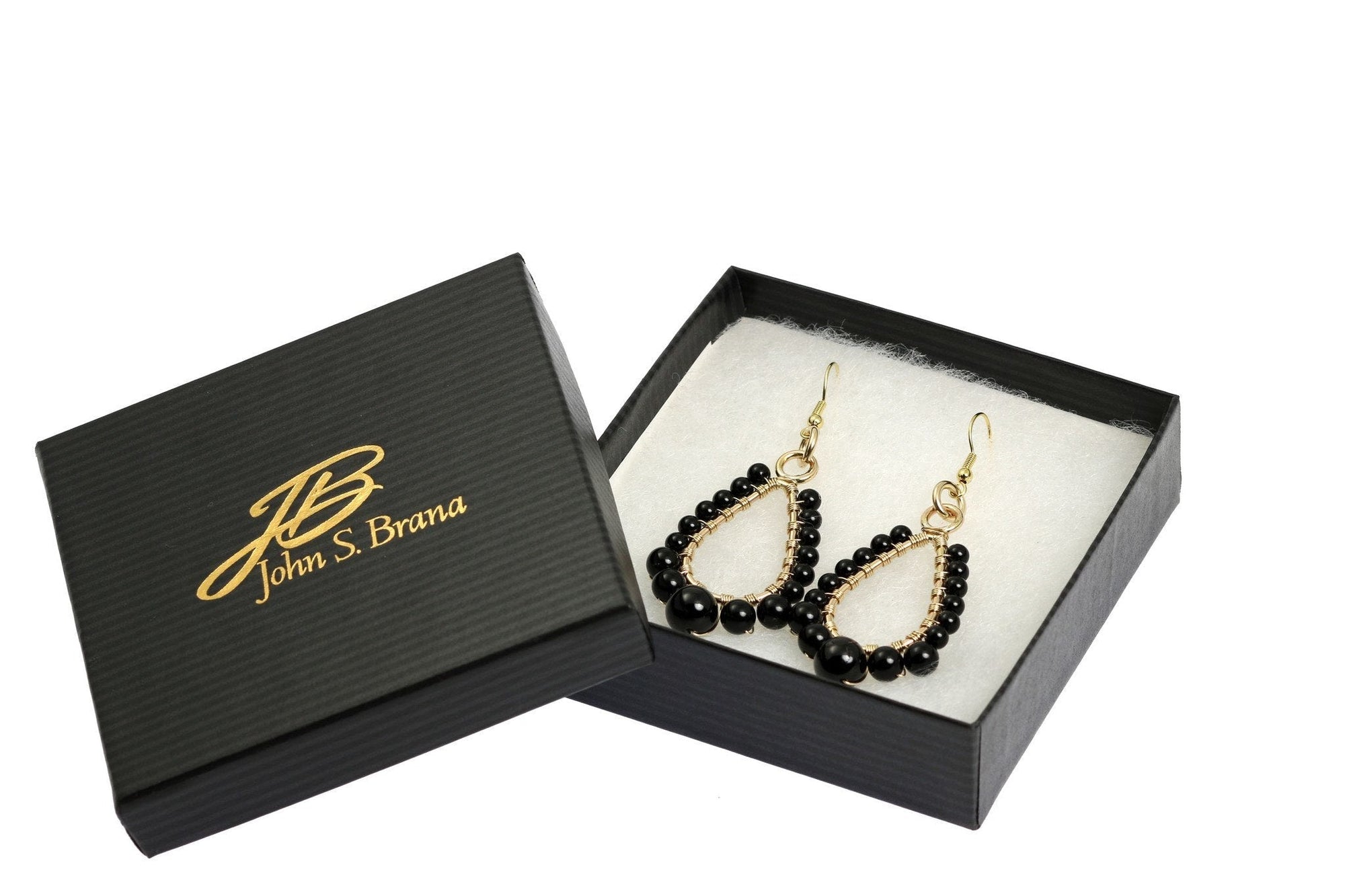 Gift Boxed Small Onyx Wire Wrapped 14K Gold-filled Earrings