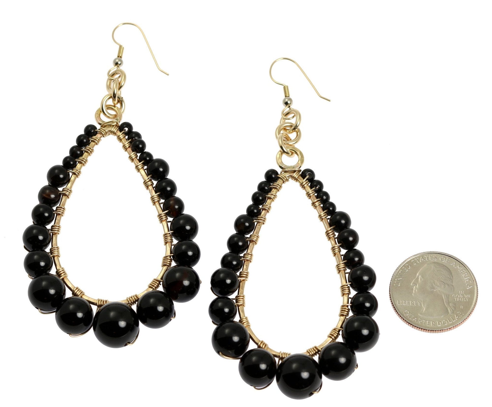 Size of Onyx Wire Wrapped 14K Gold-filled Tear Drop Earrings