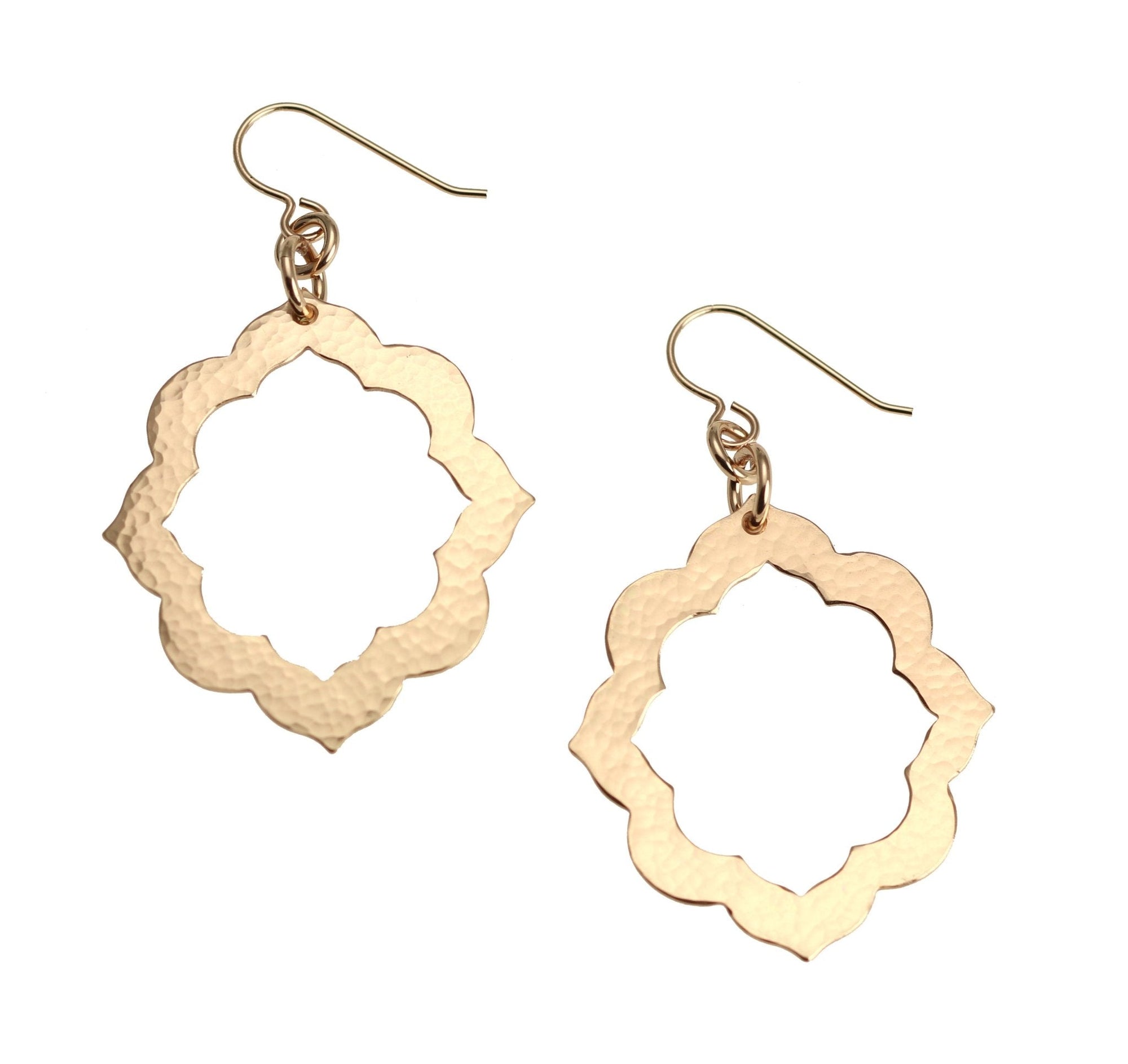 Detail of Pierced Hammered Bronze Arabesque Flower Earrings