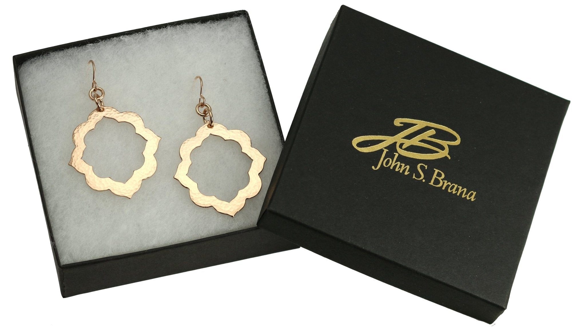 Pierced Hammered Bronze Arabesque Flower Earrings - Gift Box