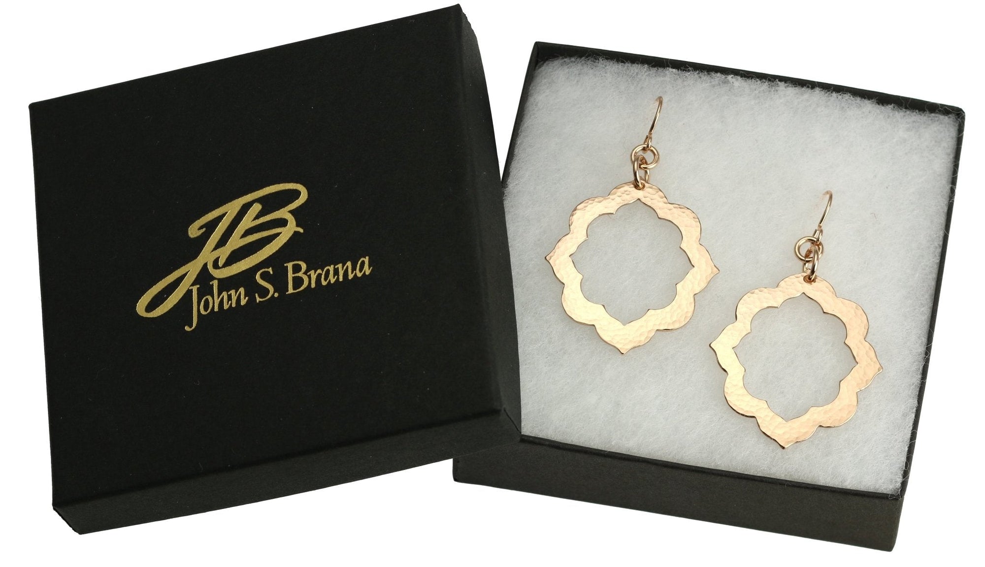 Gift Boxed Pierced Hammered Bronze Arabesque Flower Earrings