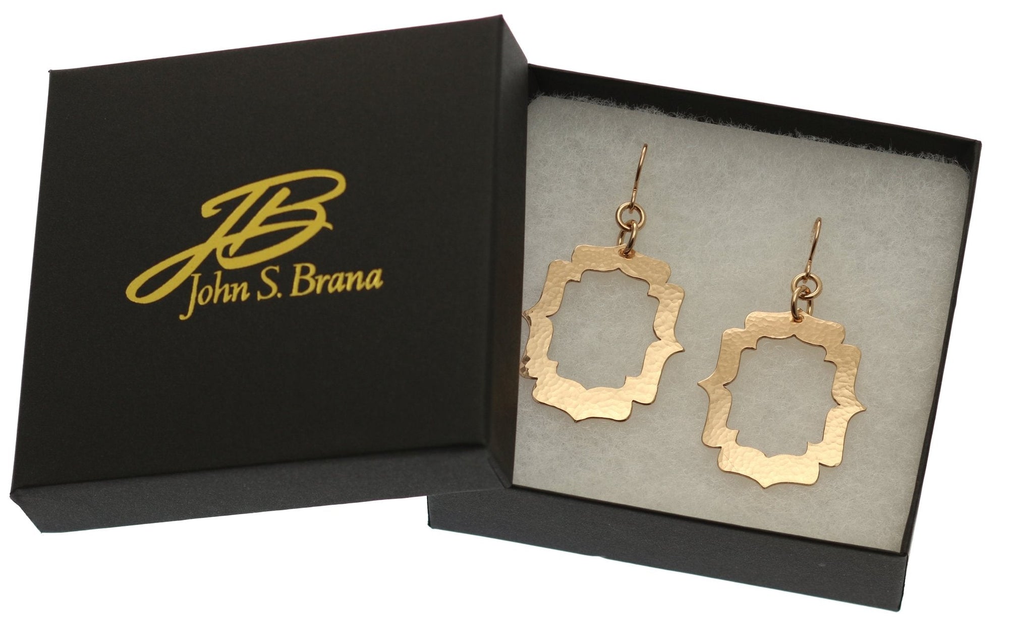 Gift Boxed Pierced Hammered Bronze Arabesque Shield Earrings