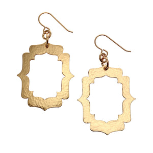 5 of 7: Detail of Pierced Hammered Bronze Arabesque Shield Earrings