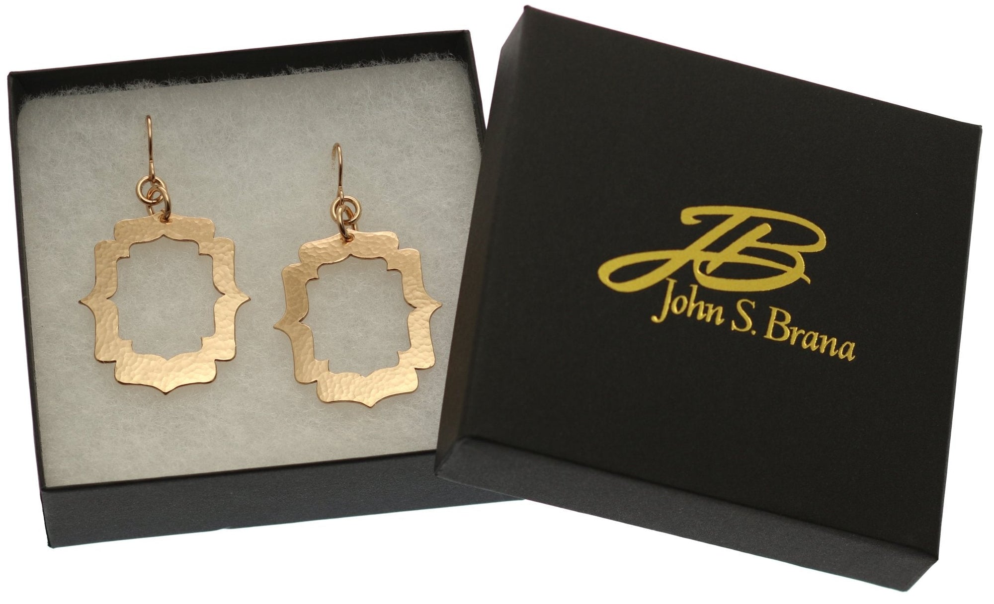 Pierced Hammered Bronze Arabesque Shield Earrings - Gift Box
